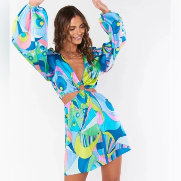 Show Me Your MuMu Dresses & Skirts - Show Me Your Mumu Go Out Cut Out Mini Dress Go Go Luxe Satin Blue Green XS, M